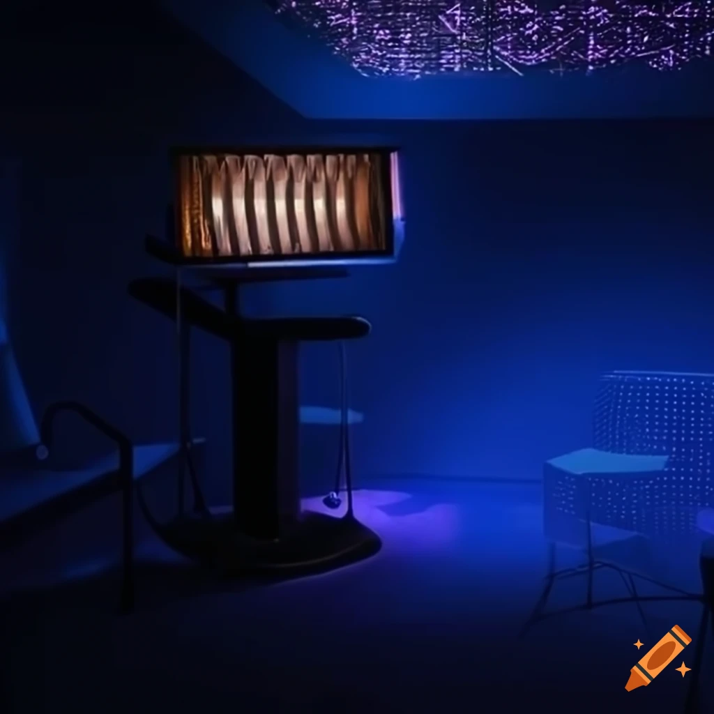 professional dubbing room with microphone and LED lights