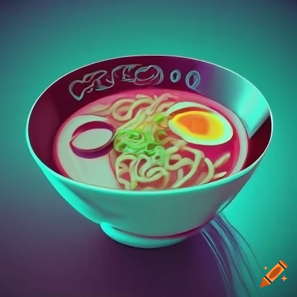 vaporwave-inspired 3D ramen art