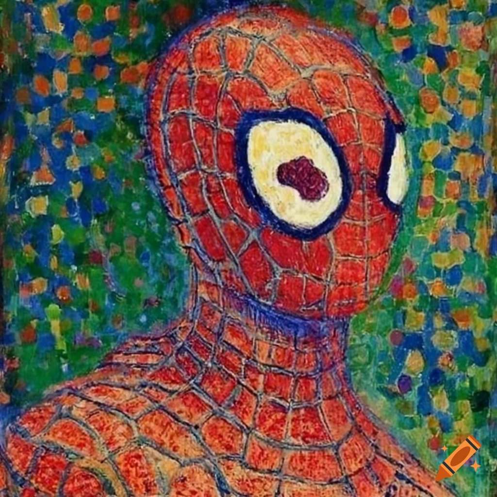 oil painting of Spider-Man by Georges Seurat