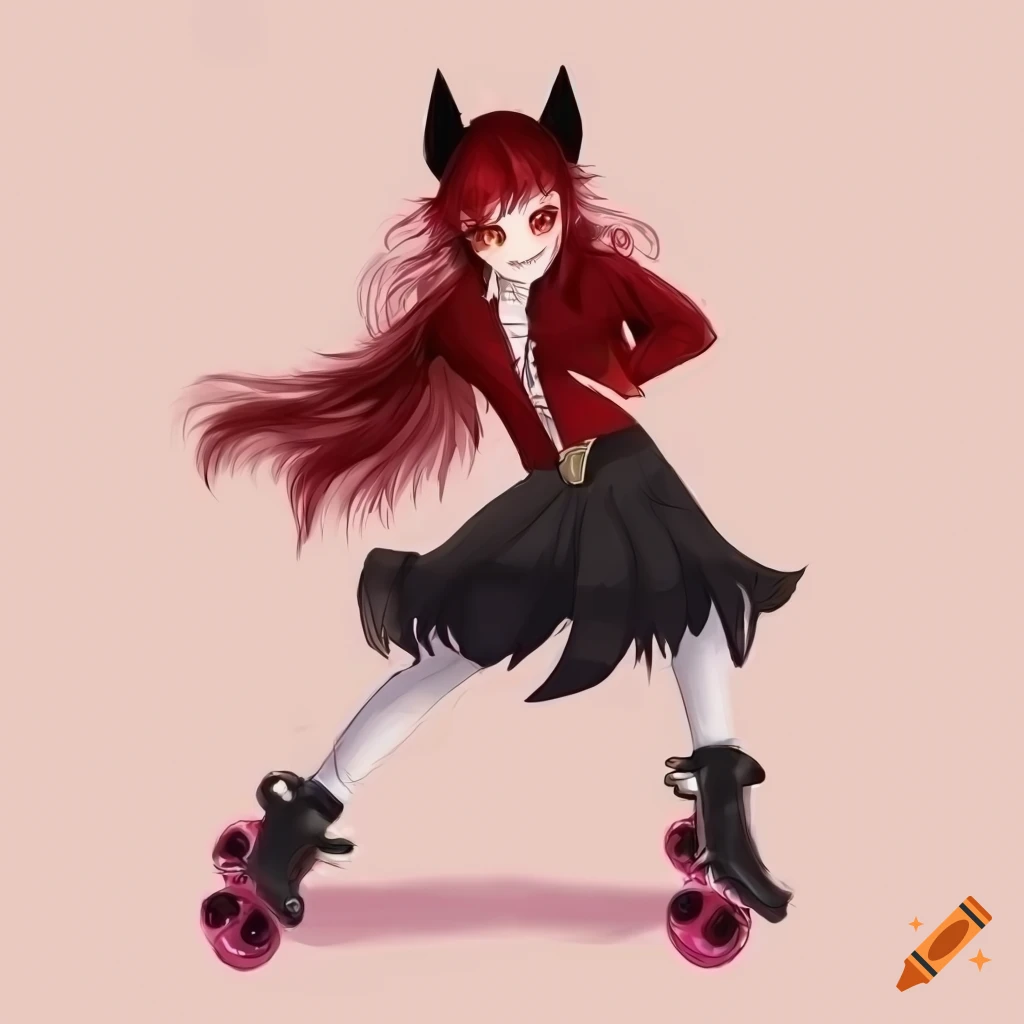 digital drawing of a devil character on roller skates
