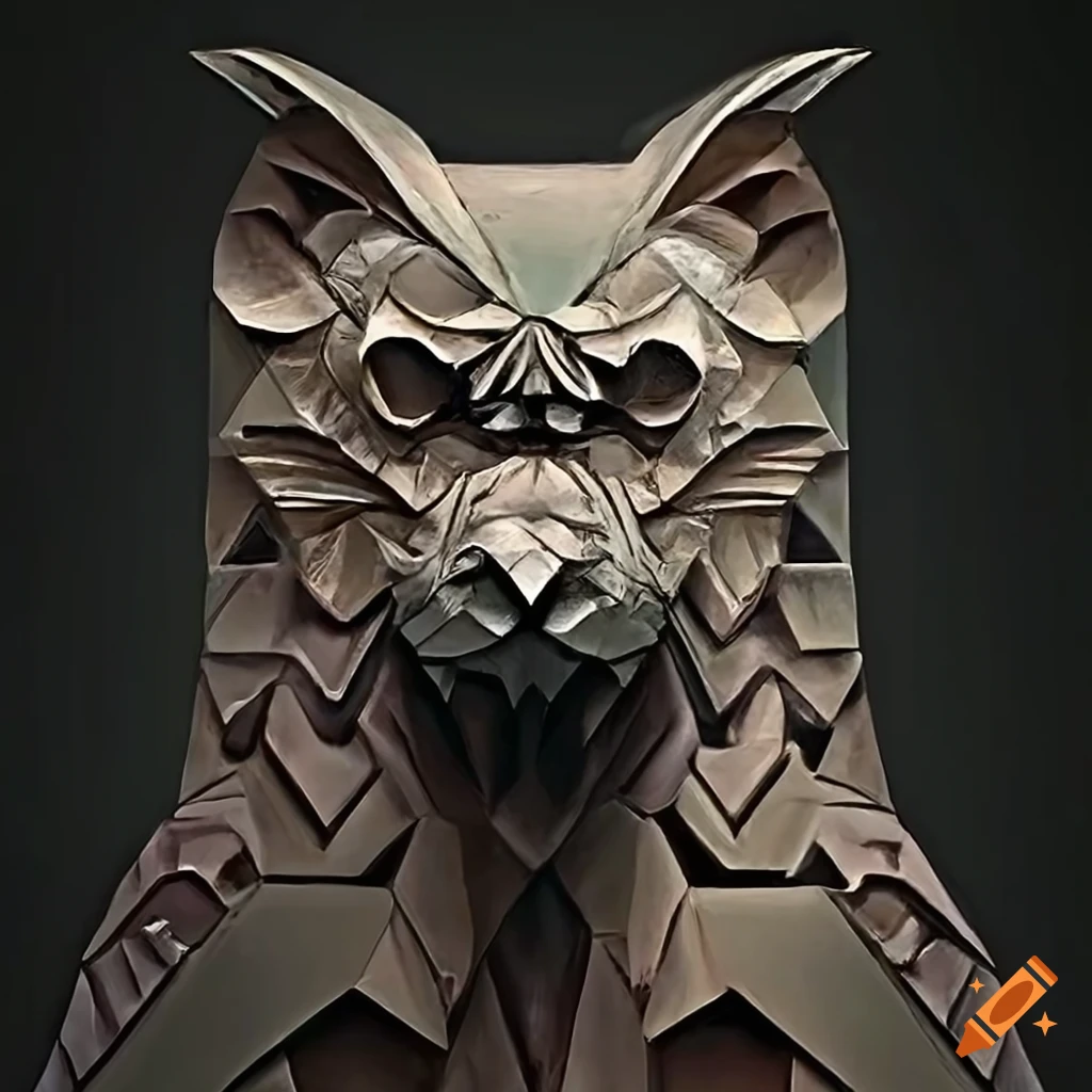 detailed moth werewolf carving art