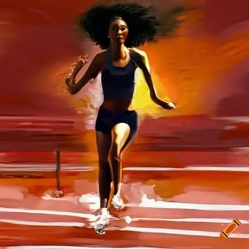victorious teen girl winning 100 meter sprint