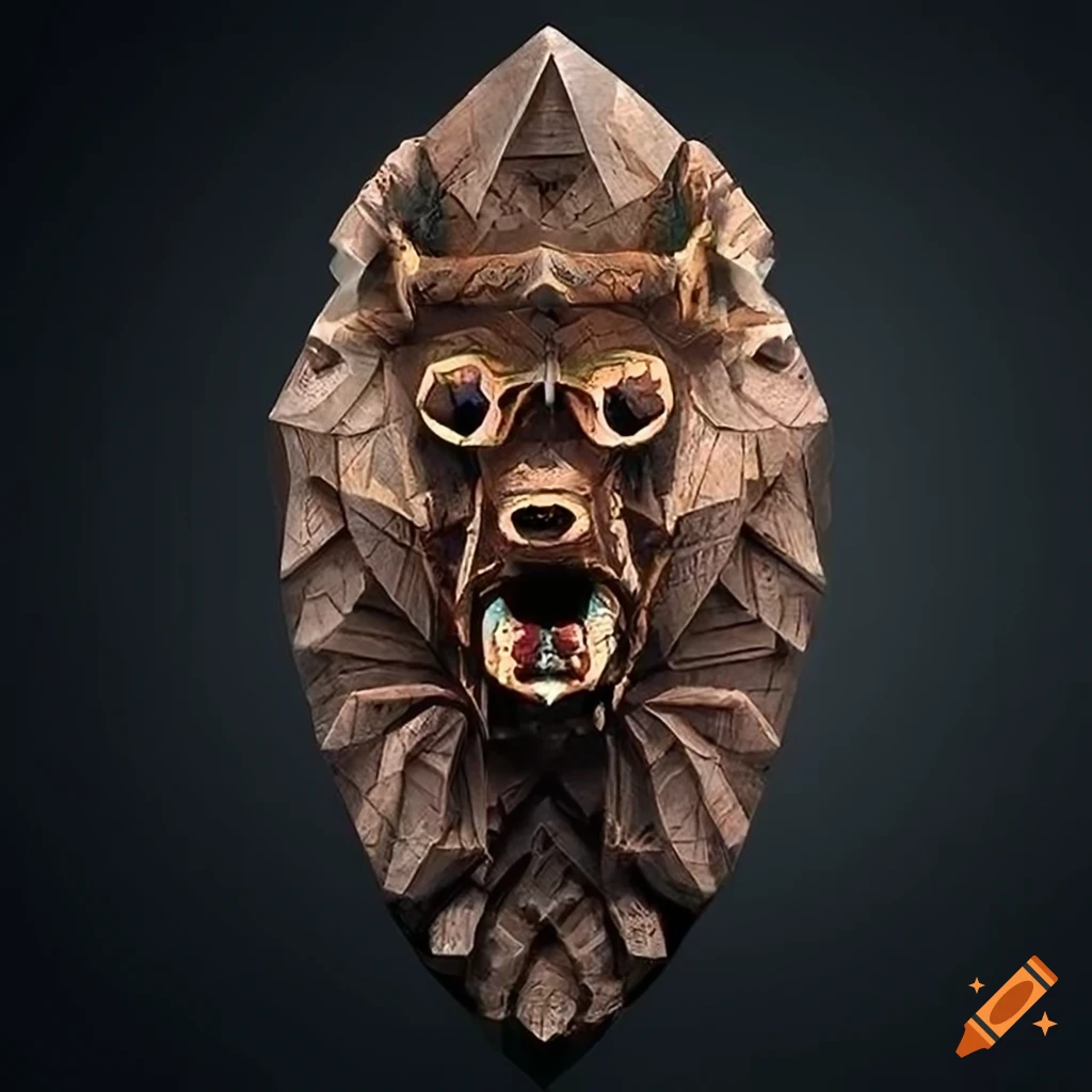 detailed carving of a moth werewolf motif