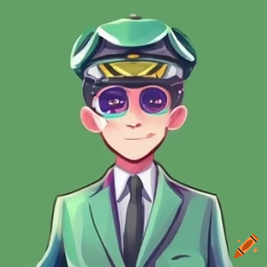 cute cartoon pilot in a green suit