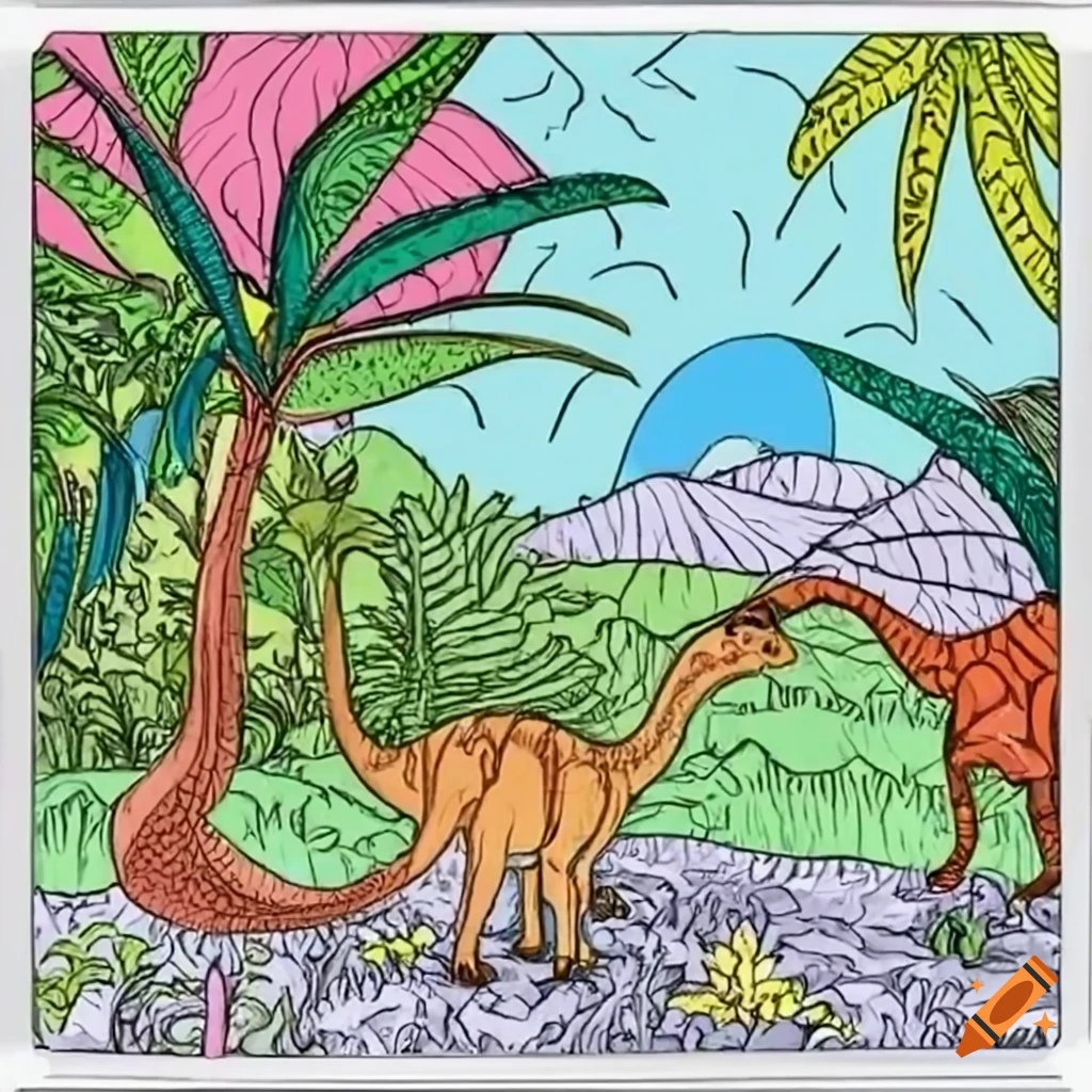 outline of a dinosaur in a tropical landscape