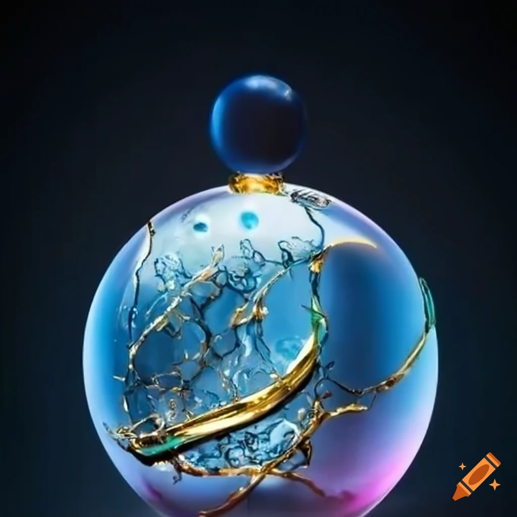 glass sphere with a gold band and handheld ornament inside