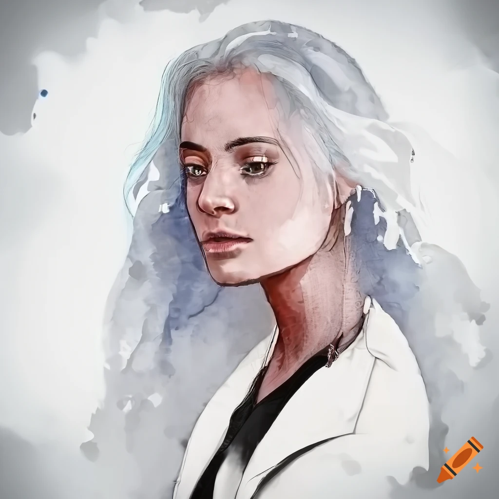 Portrait of a stylish woman with long white hair on Craiyon