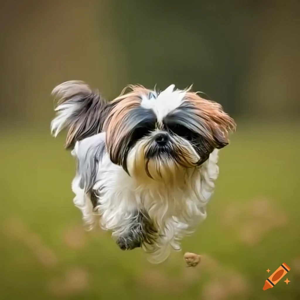 shih tzu running in a field