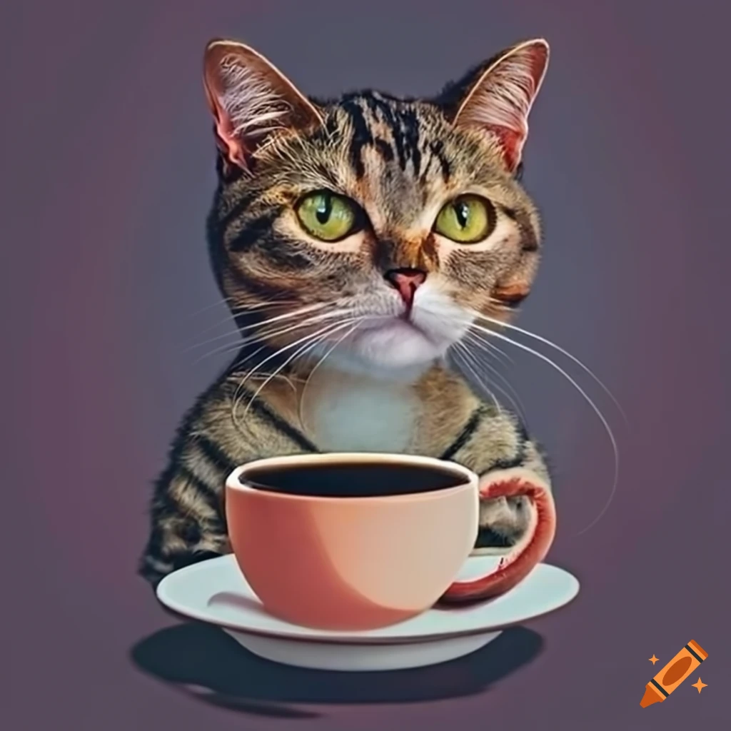 cat drinking coffee