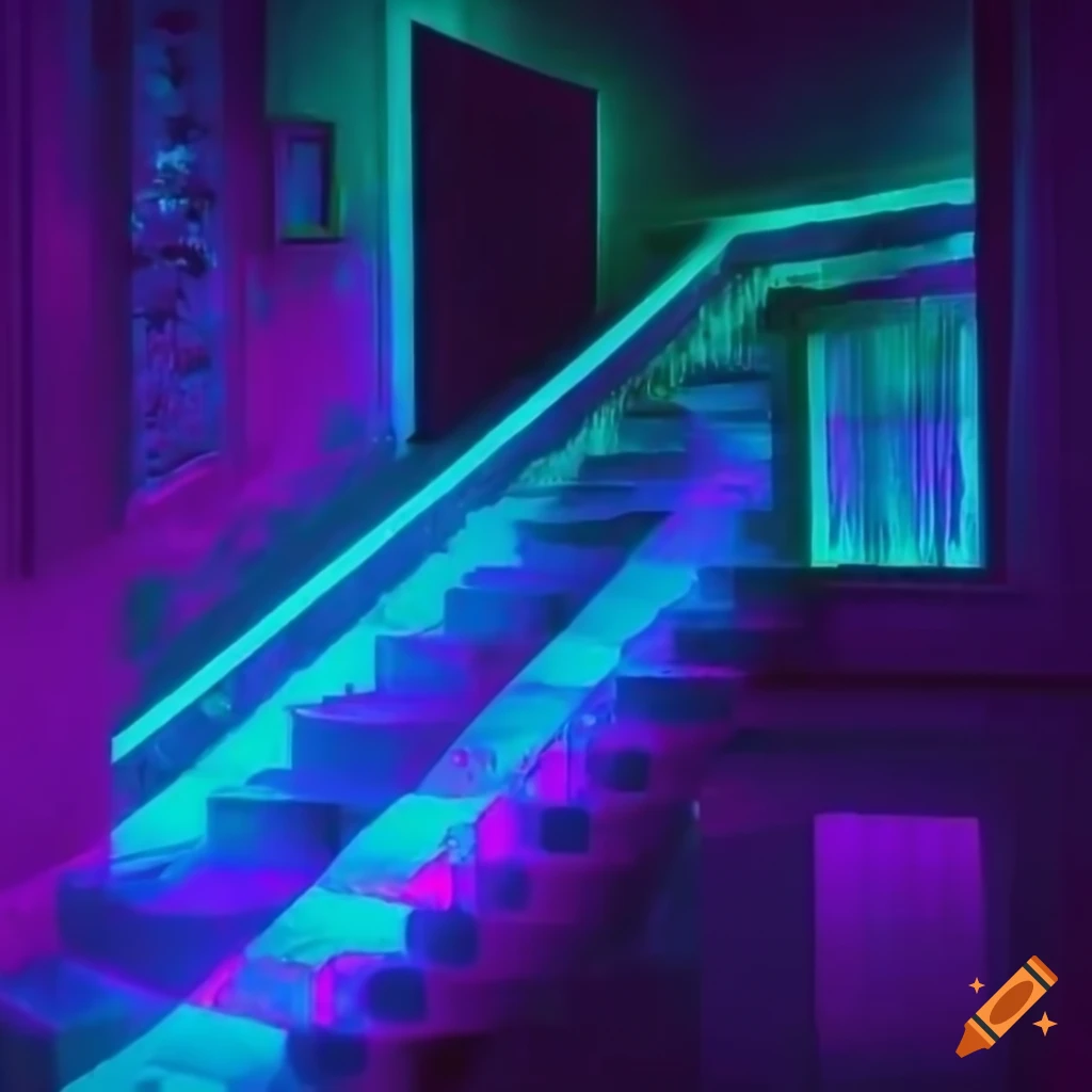 neon-colored staircase under the sea