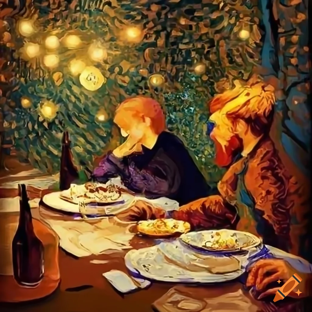 digital art of outdoor dining with fairy lights