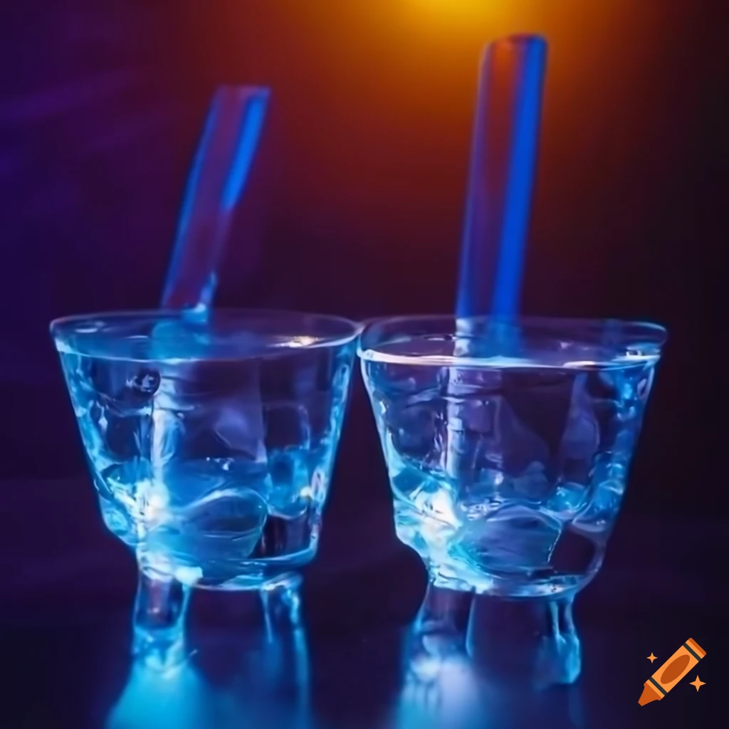 close-up of tequila sunrise cocktail in overlapping glasses and bottles