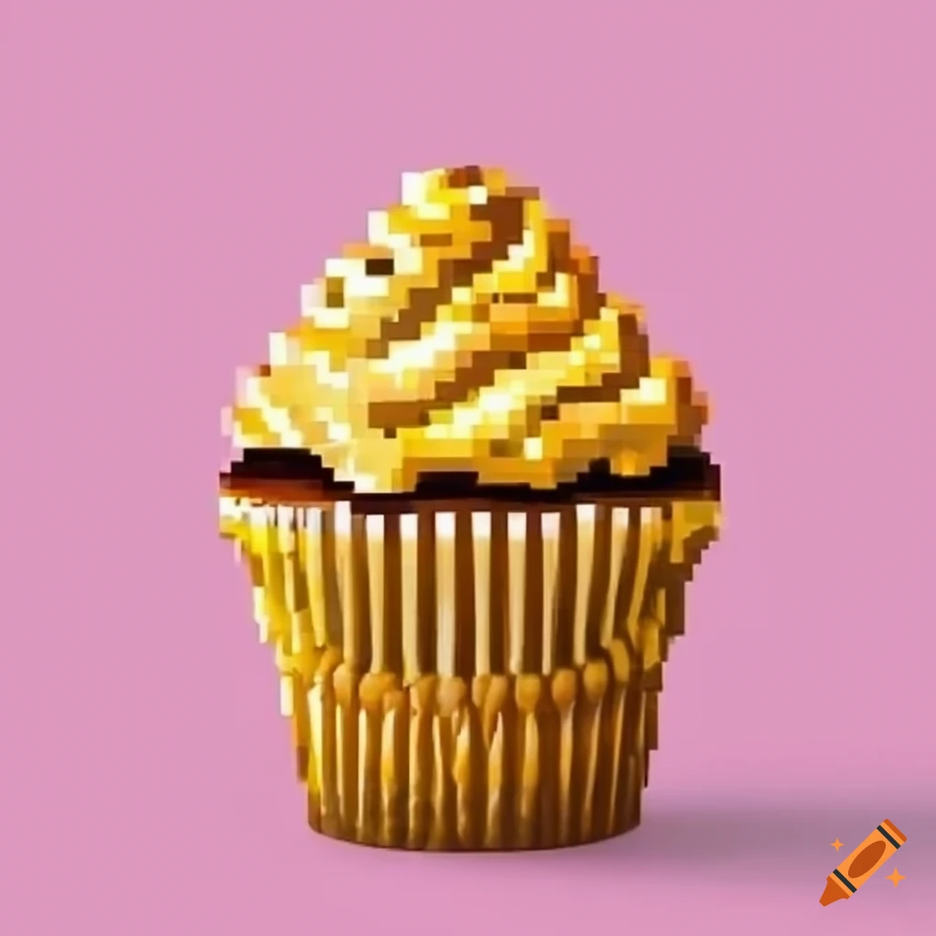 pixelated golden cupcake