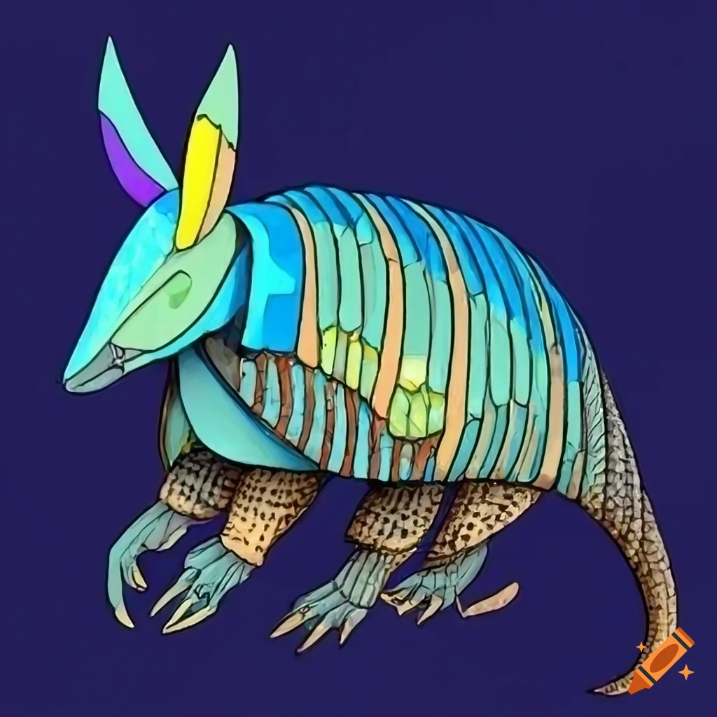 blue armadillo with a gem on its forehead