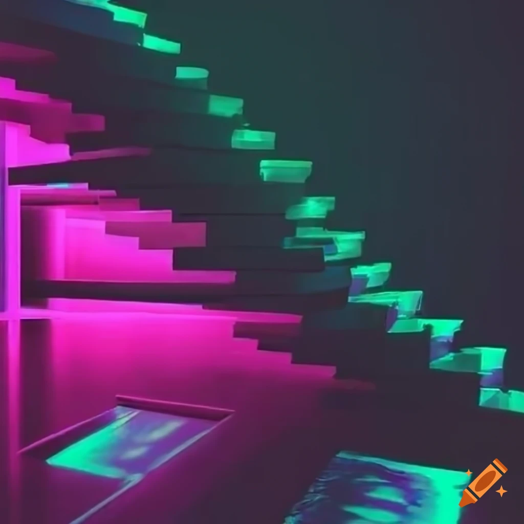 neon-colored staircase under the sea