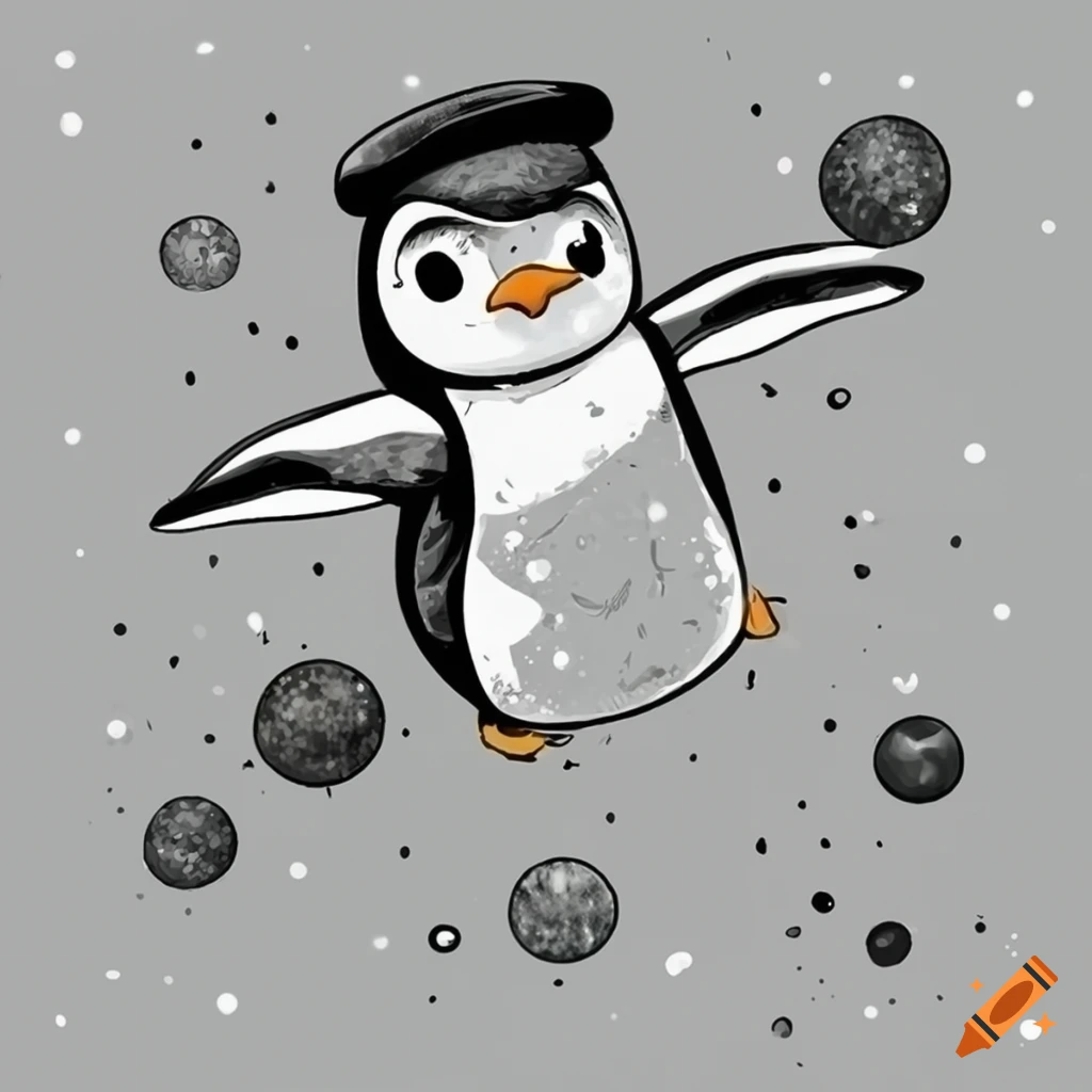 cute anime penguin floating in space