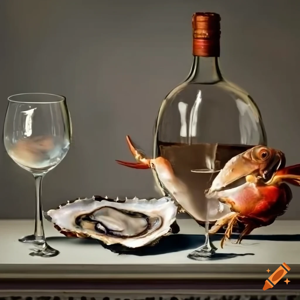 Dutch still life with seafood and wine