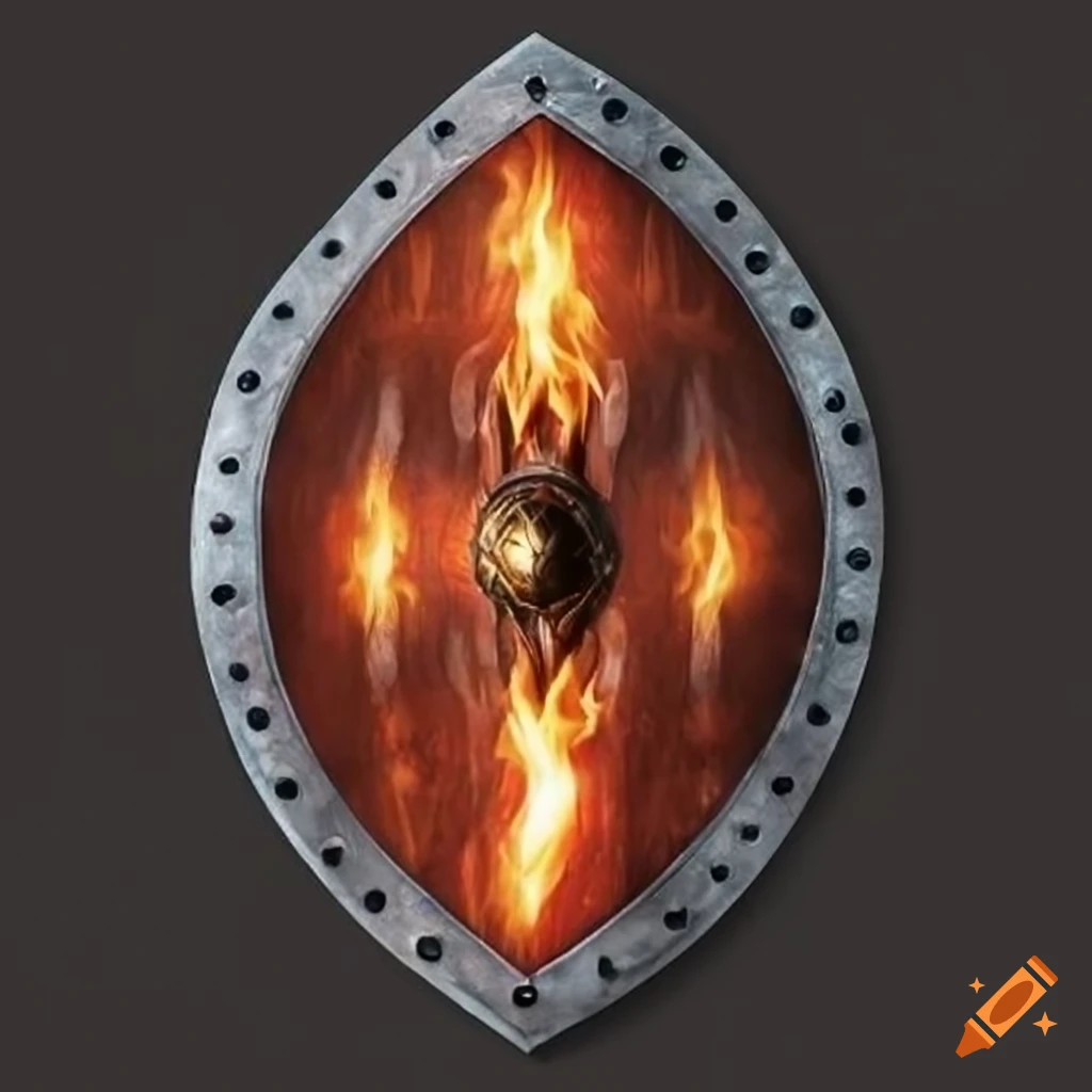 image of a fiery shield in a fantasy world