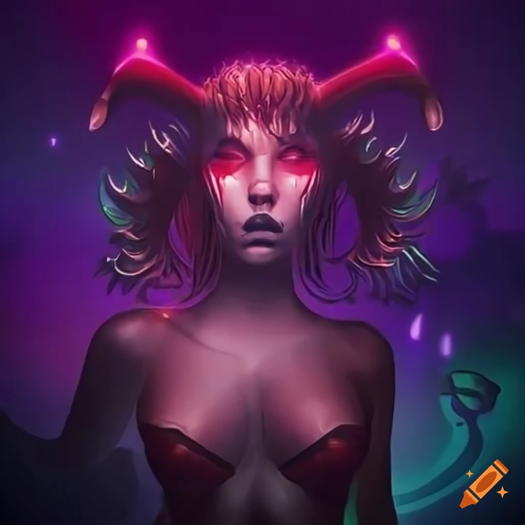 retrowave artwork featuring deity horns