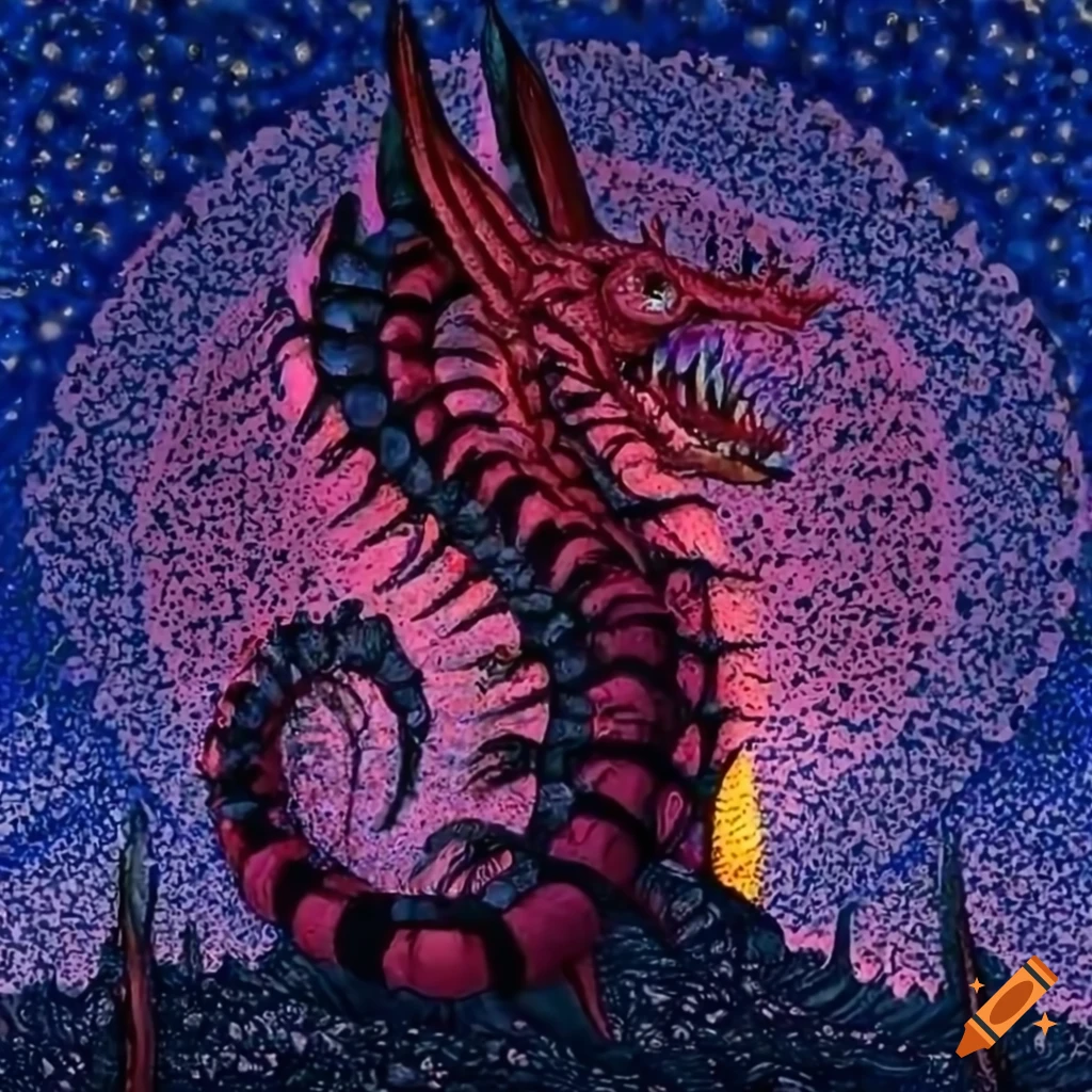 pointillism dragon centipede artwork