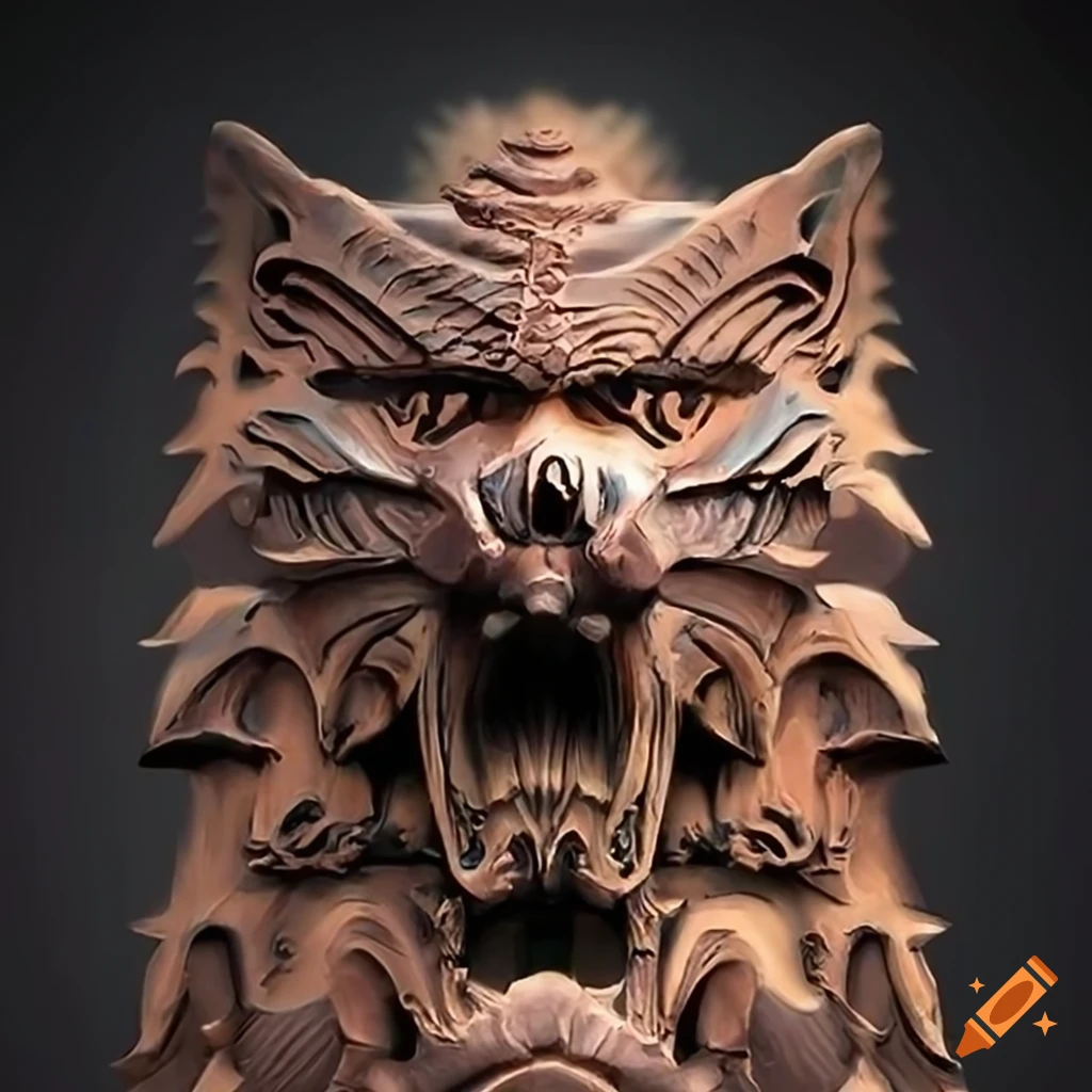 detailed carving of a moth werewolf