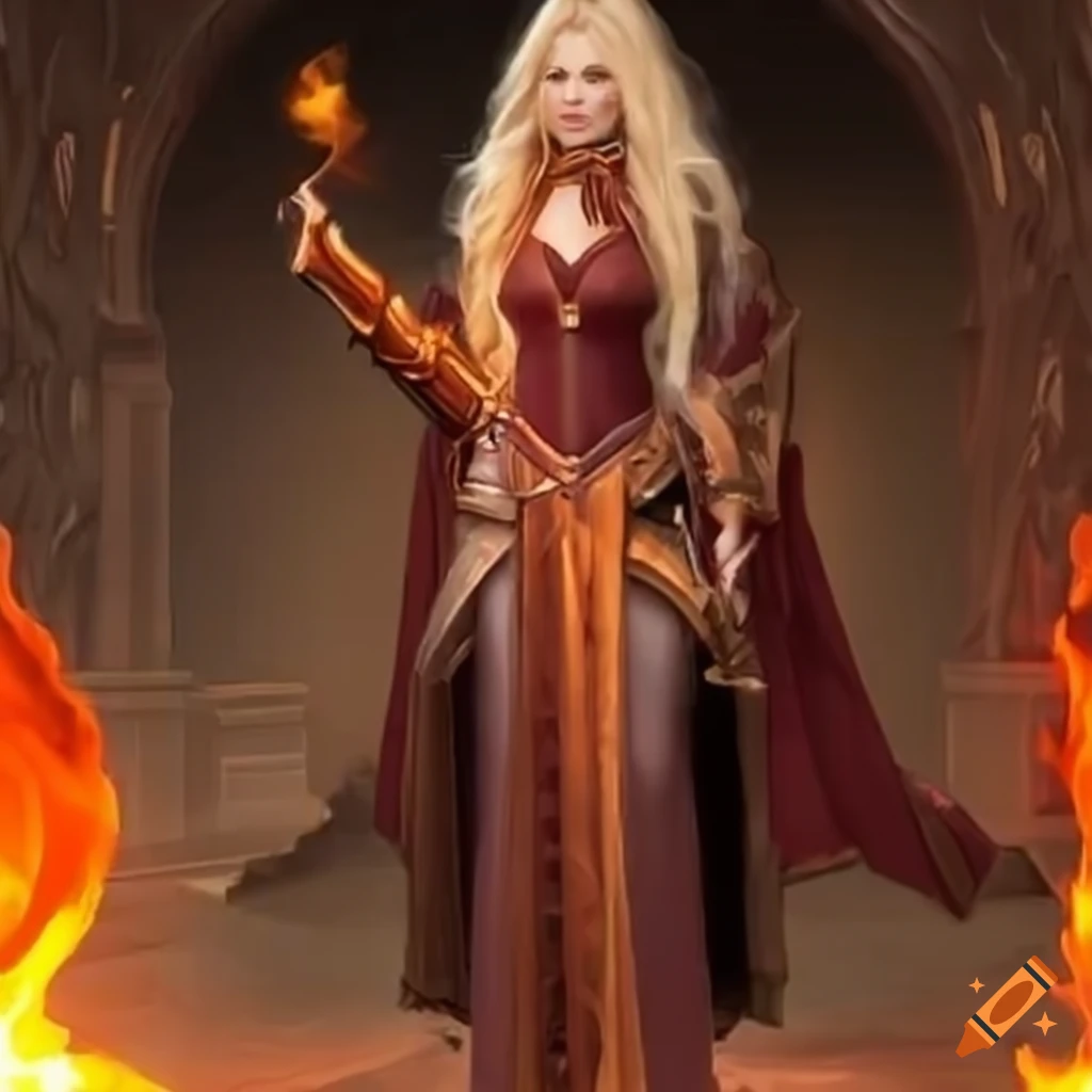 image of a powerful blonde fire mage