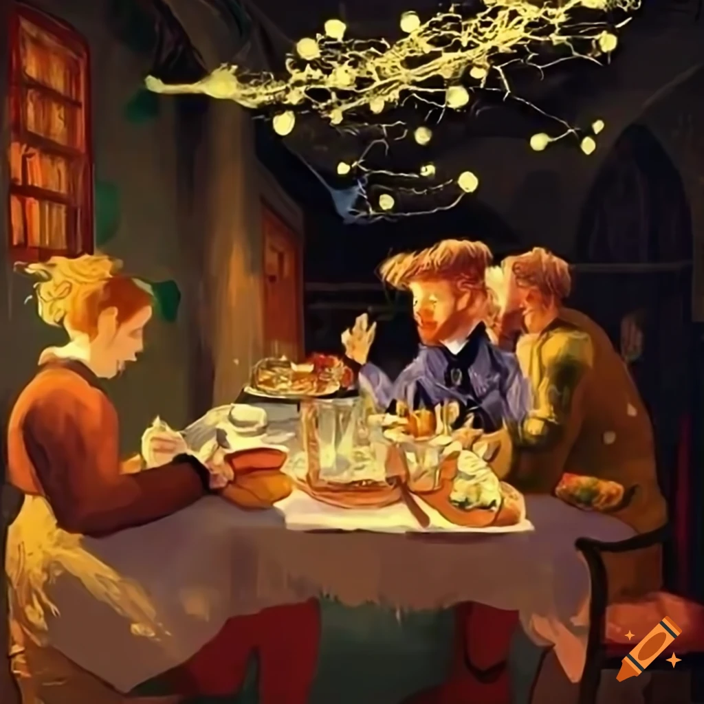 digital art of outdoor dining with fairy lights