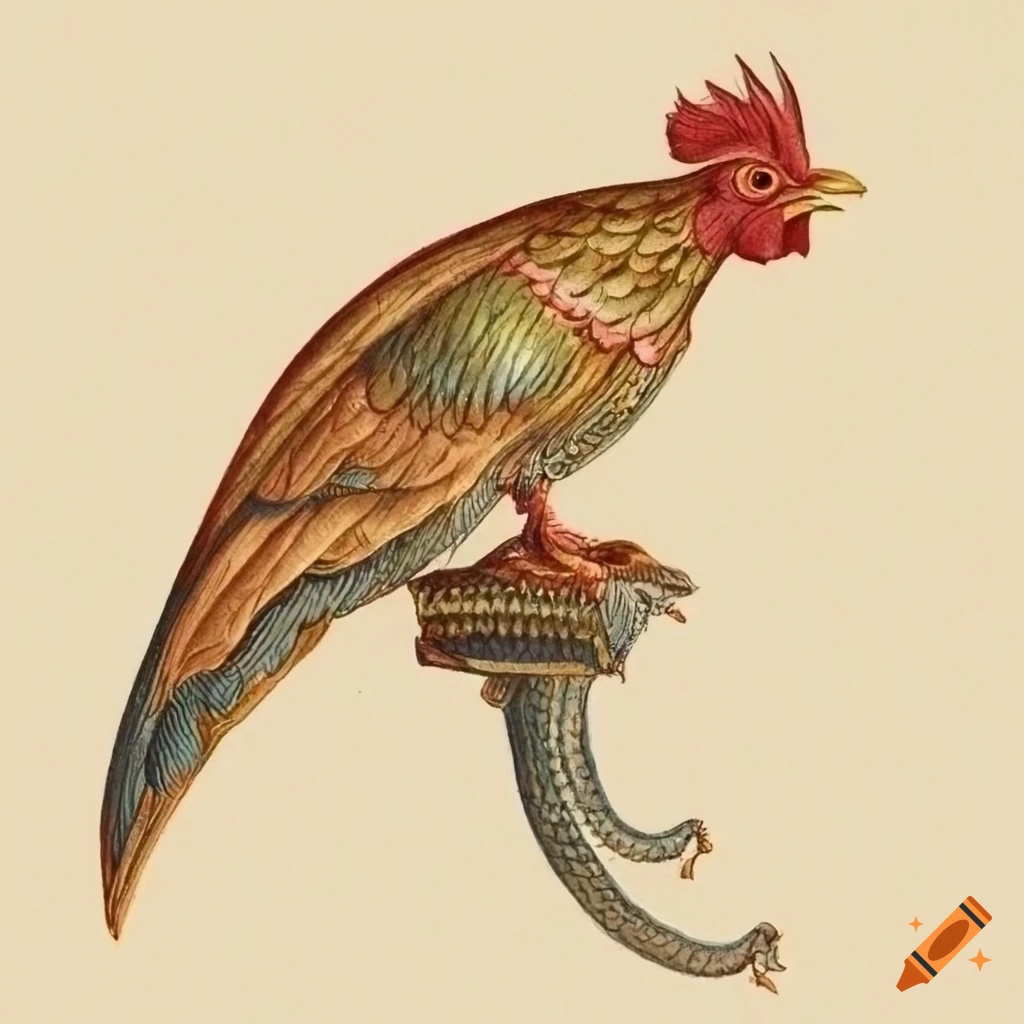 16th century french manuscript illustration of a Cockatrice