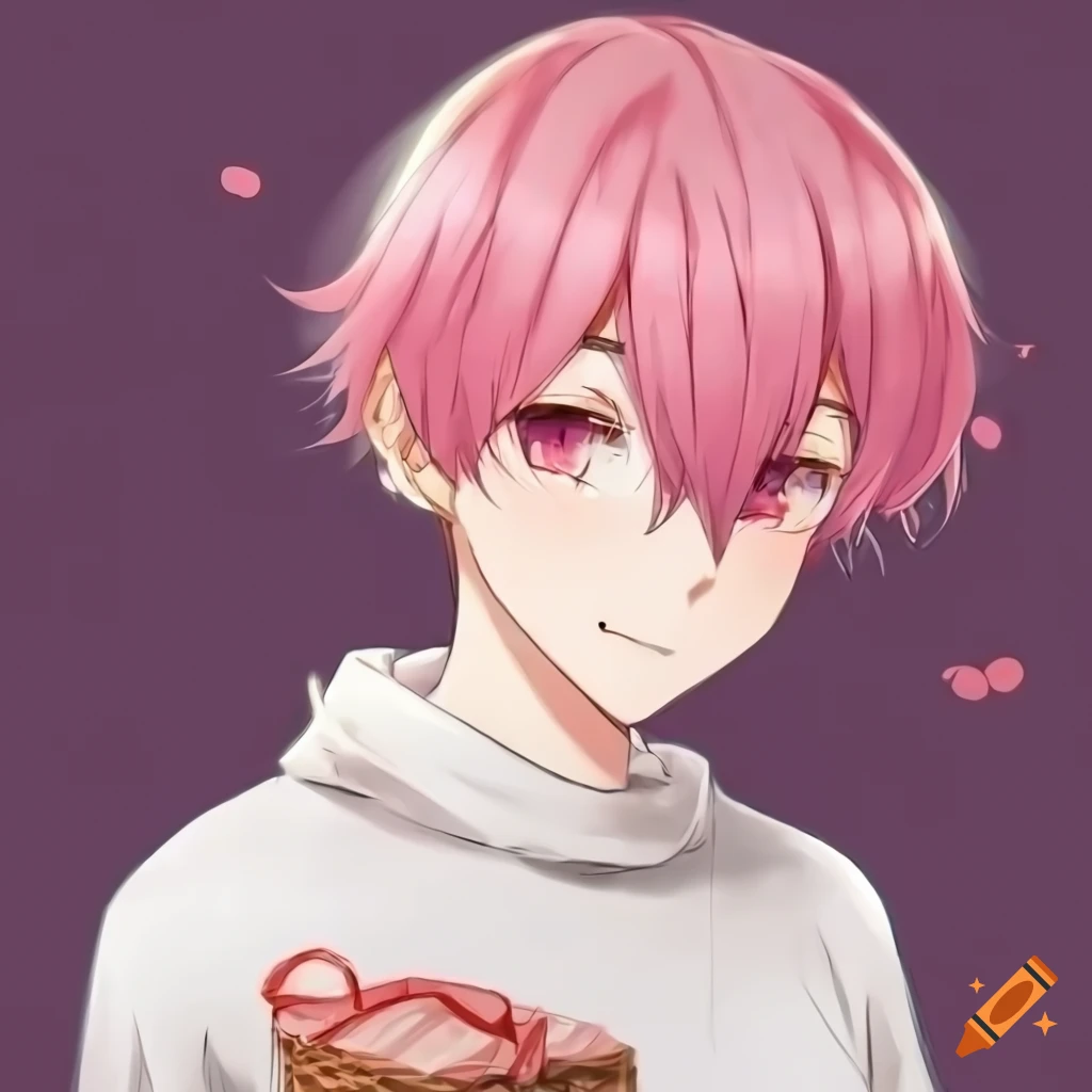 cute anime yandere boy offering a gift basket