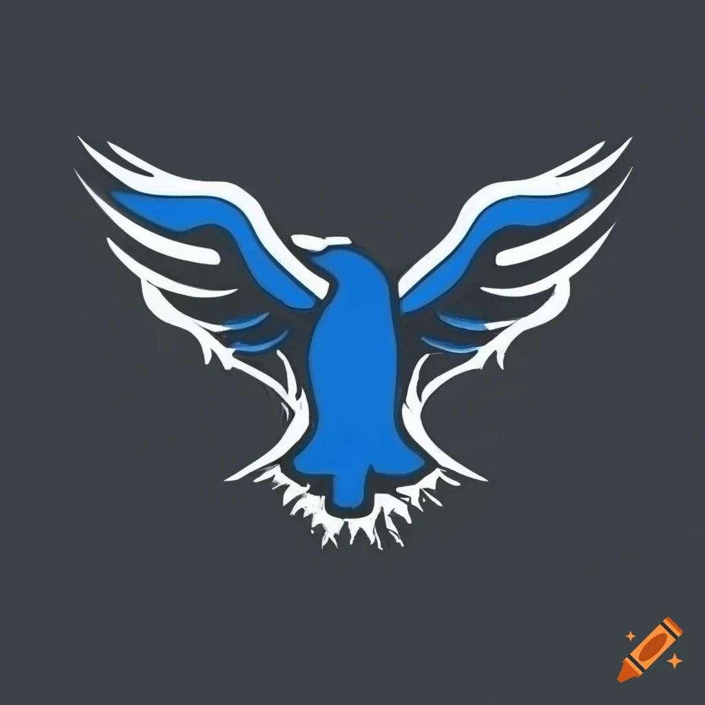 blue raven logo with wings