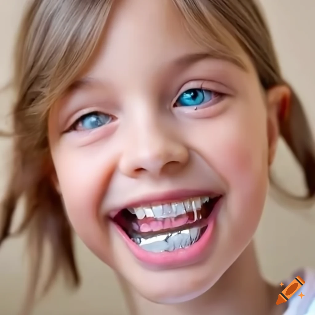 portrait of a girl with a silver retainer