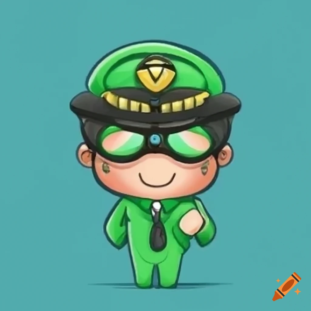 cute cartoon pilot in a green suit