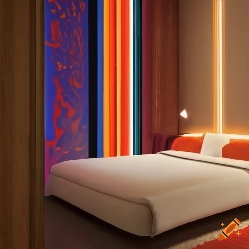 vibrant hotel room with colorful walls and playful decorations