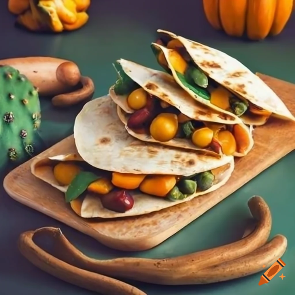 unas quesadillas mexicanas con calabaza, nopal, chile y frijol