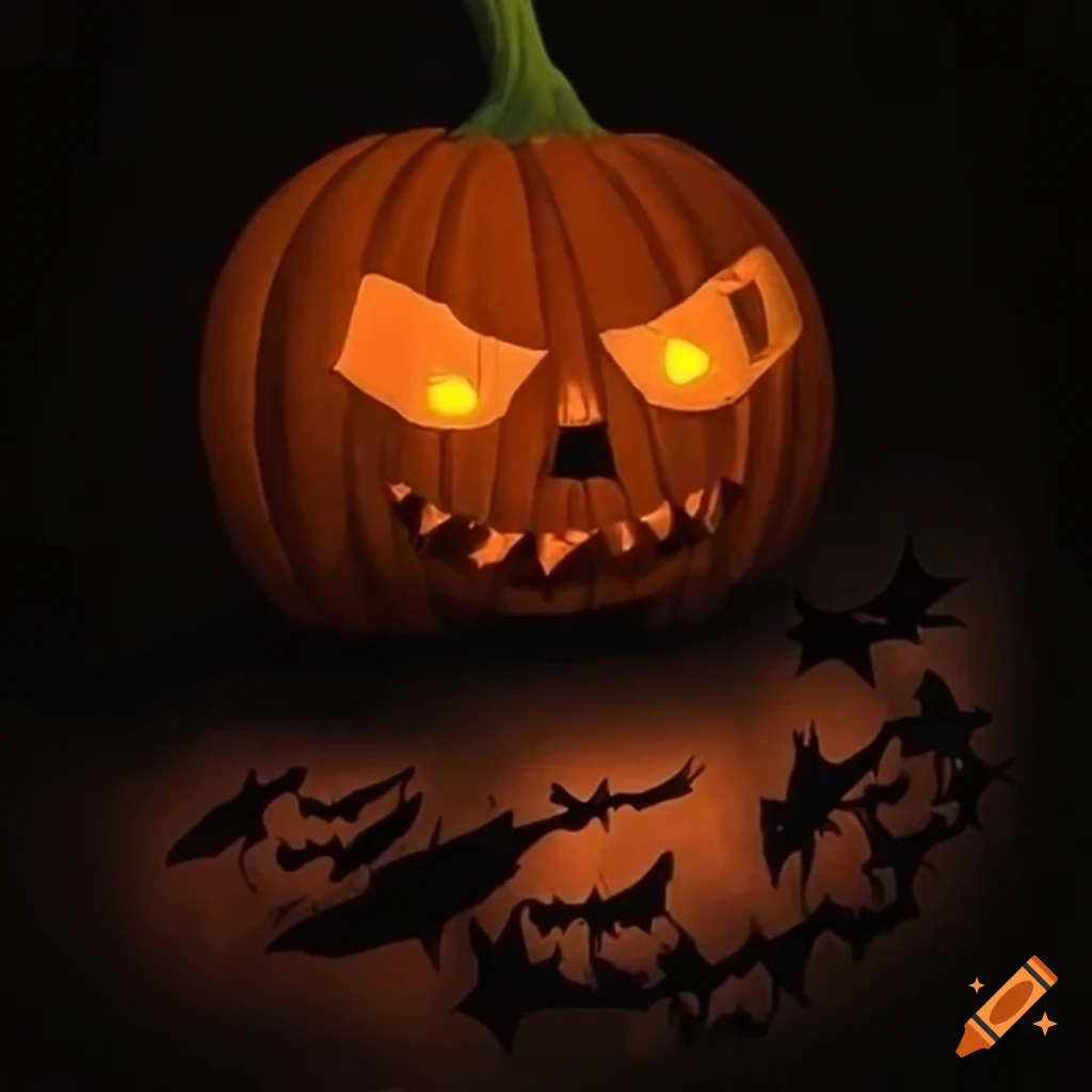 Jack-o'-lanterns and bats in the moonlight