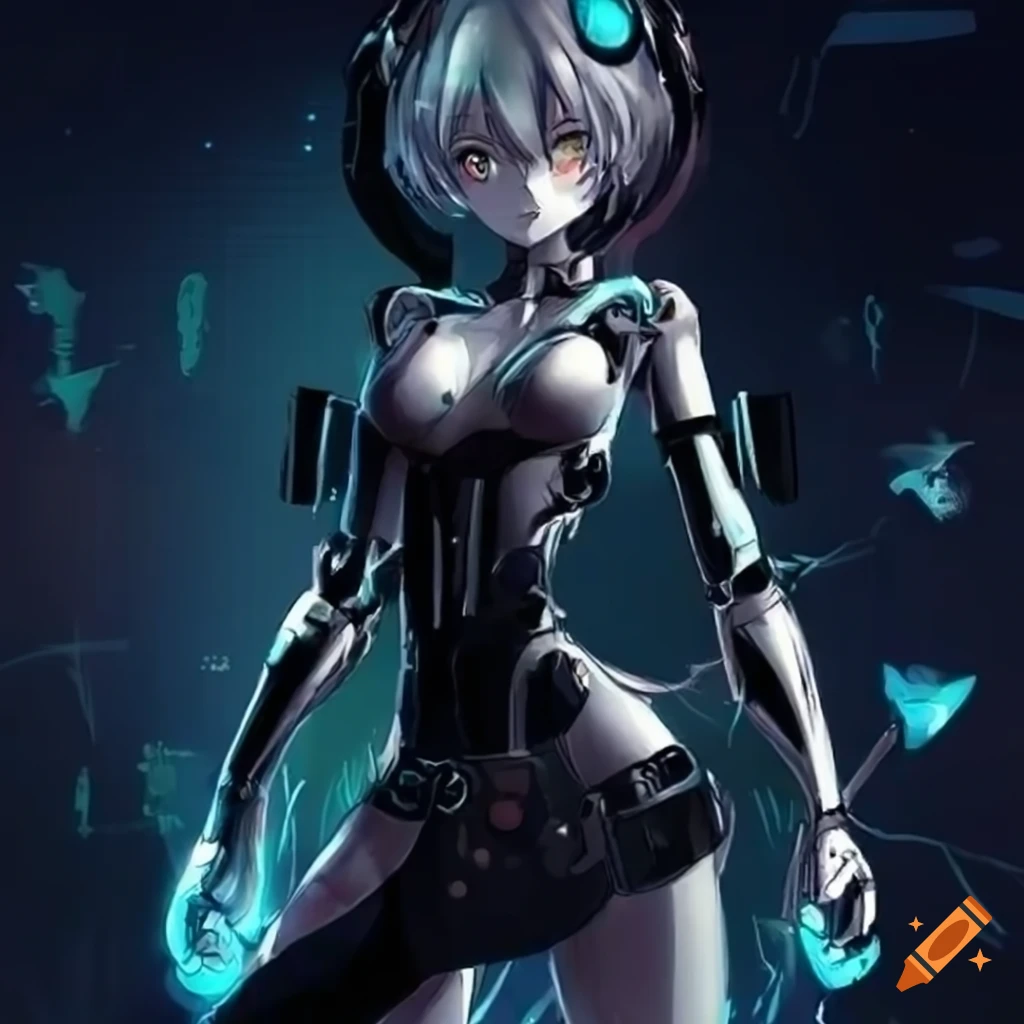 illustration of a robot girl in anime style
