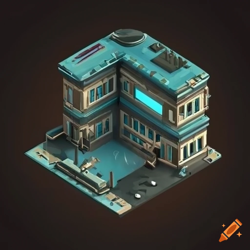 isometric tiles of a sci-fi hospital building