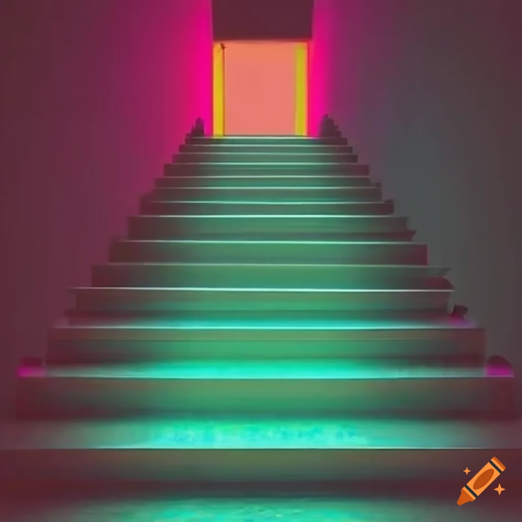 neon-colored staircase under the sea
