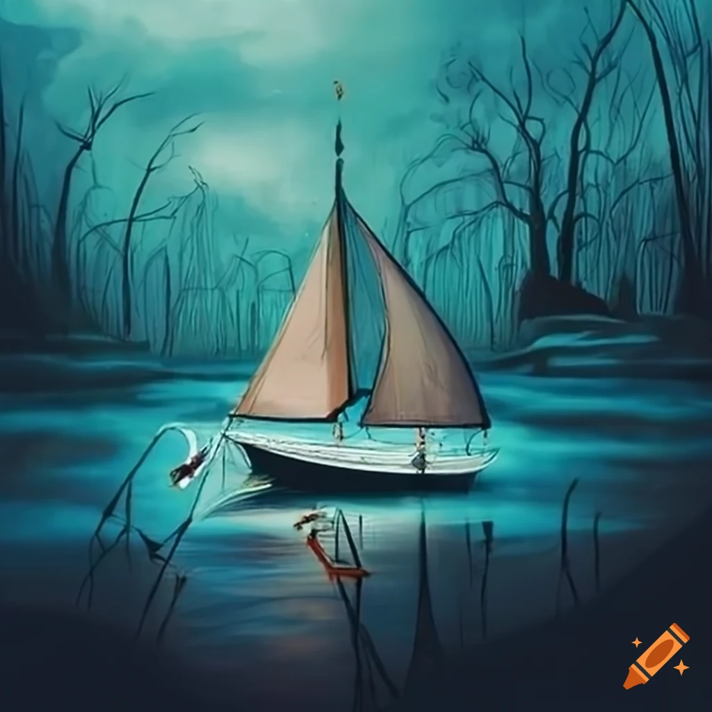 sailboat in Tim Burton style