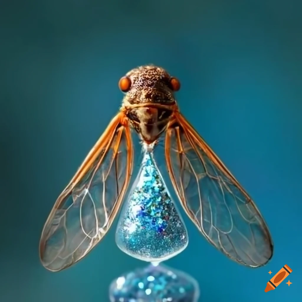 glitter hourglass with blue sand inside made from cicada molt