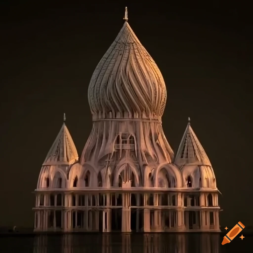 intricate and complex skyscraper with onion dome tipped spires