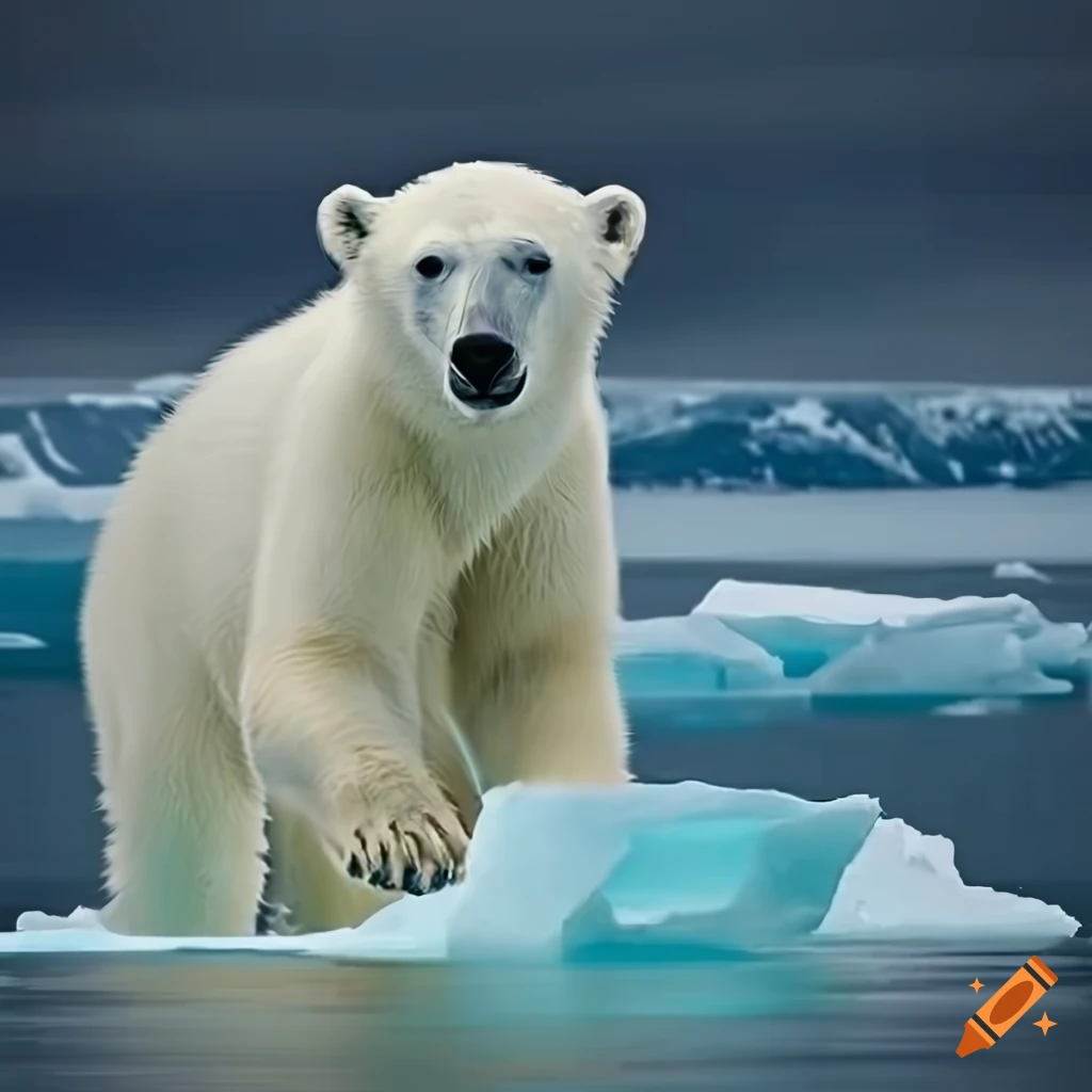 oil painting style of a polar bear on drifting ice floe