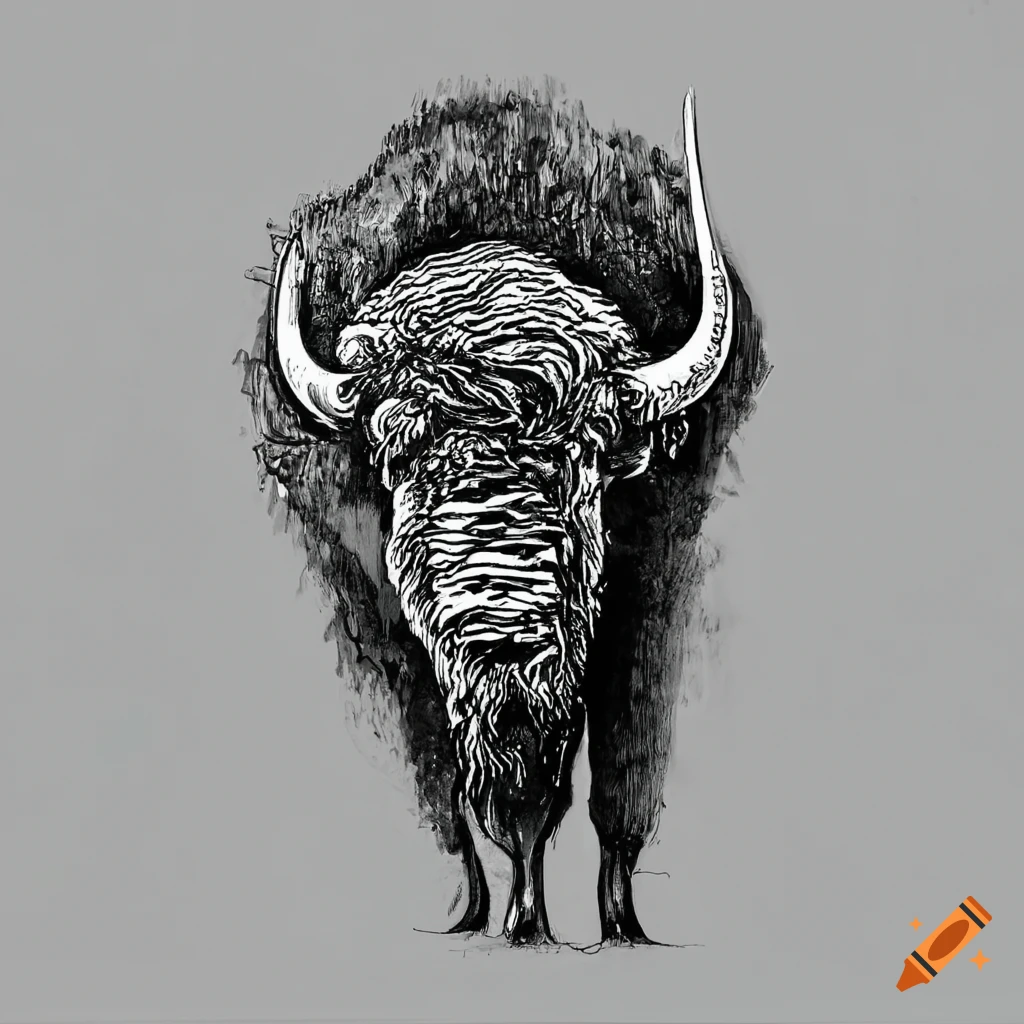 mural of a bison in black ink