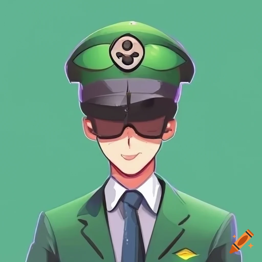 cartoon pilot with a cute green suit