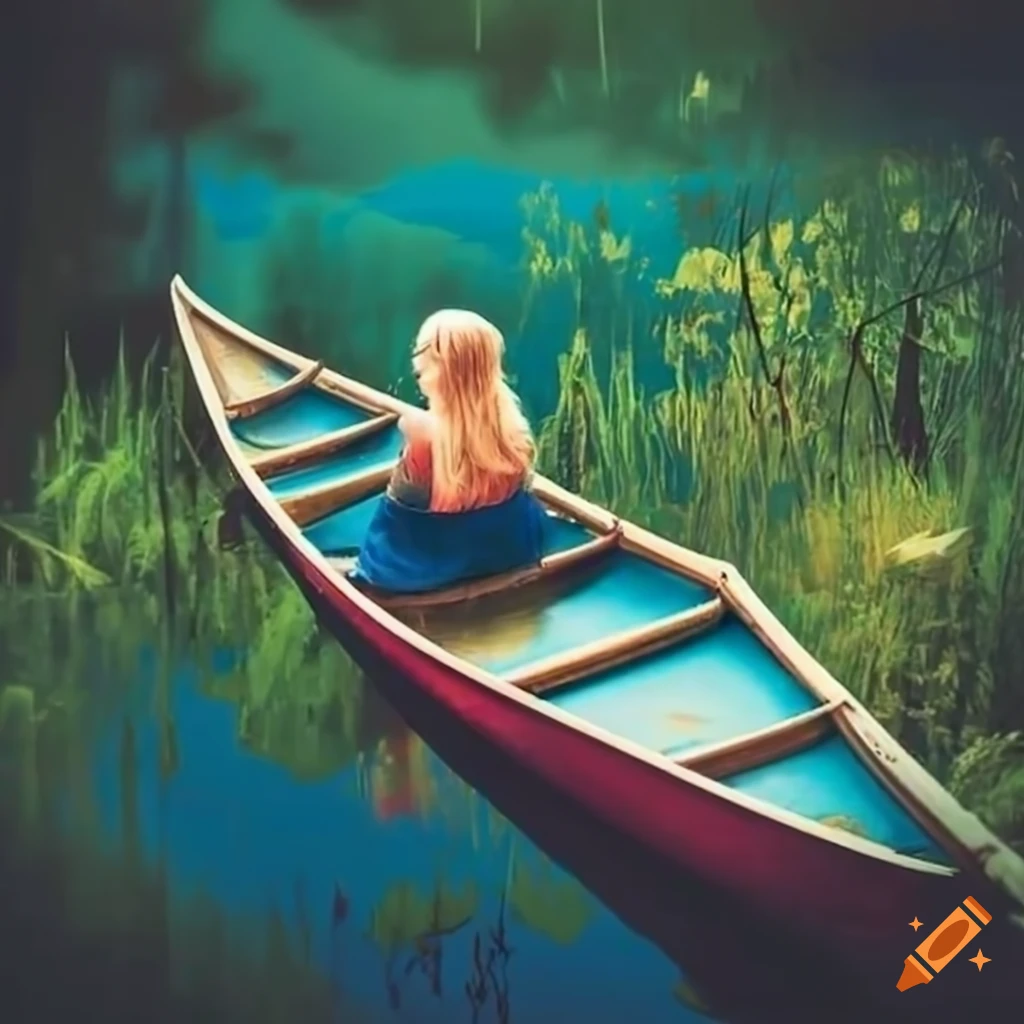 sitting in a canoe on a peaceful pond