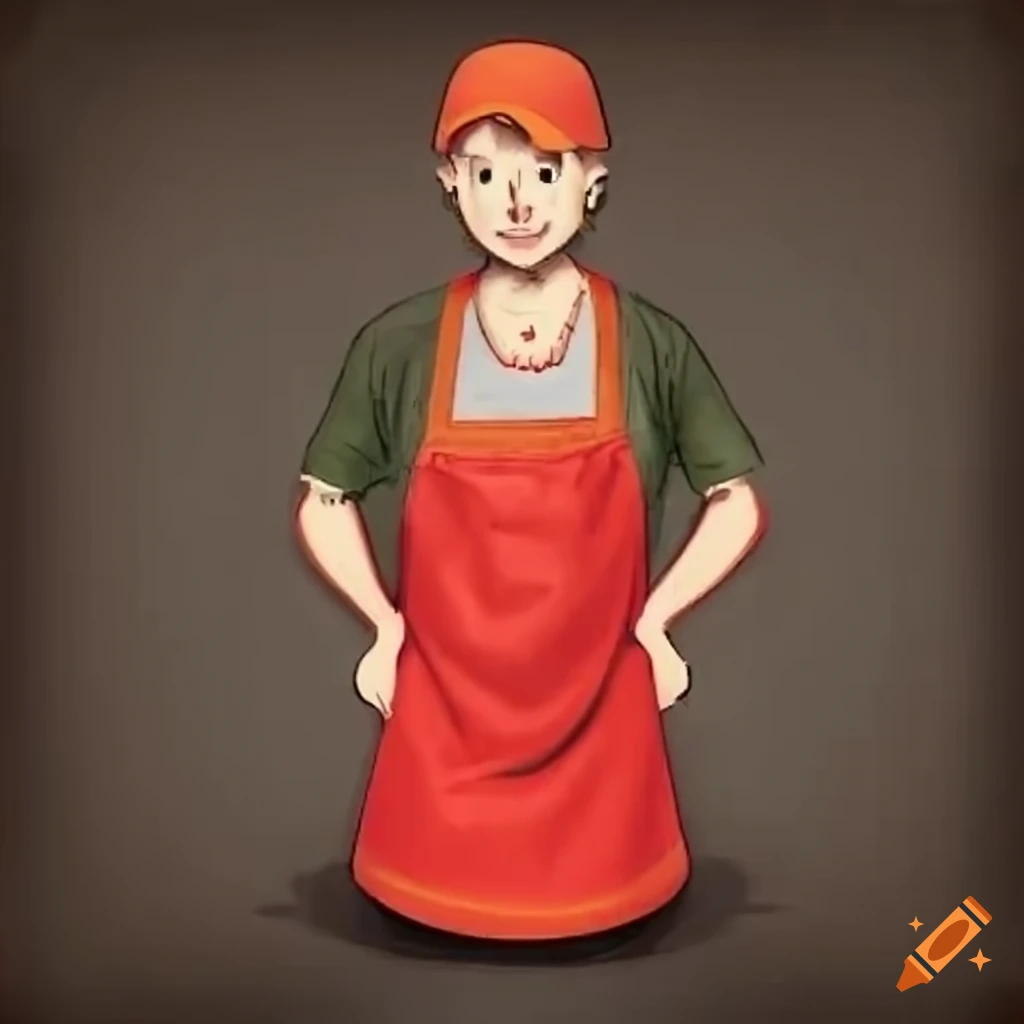 hand-rolled worker character with red apron