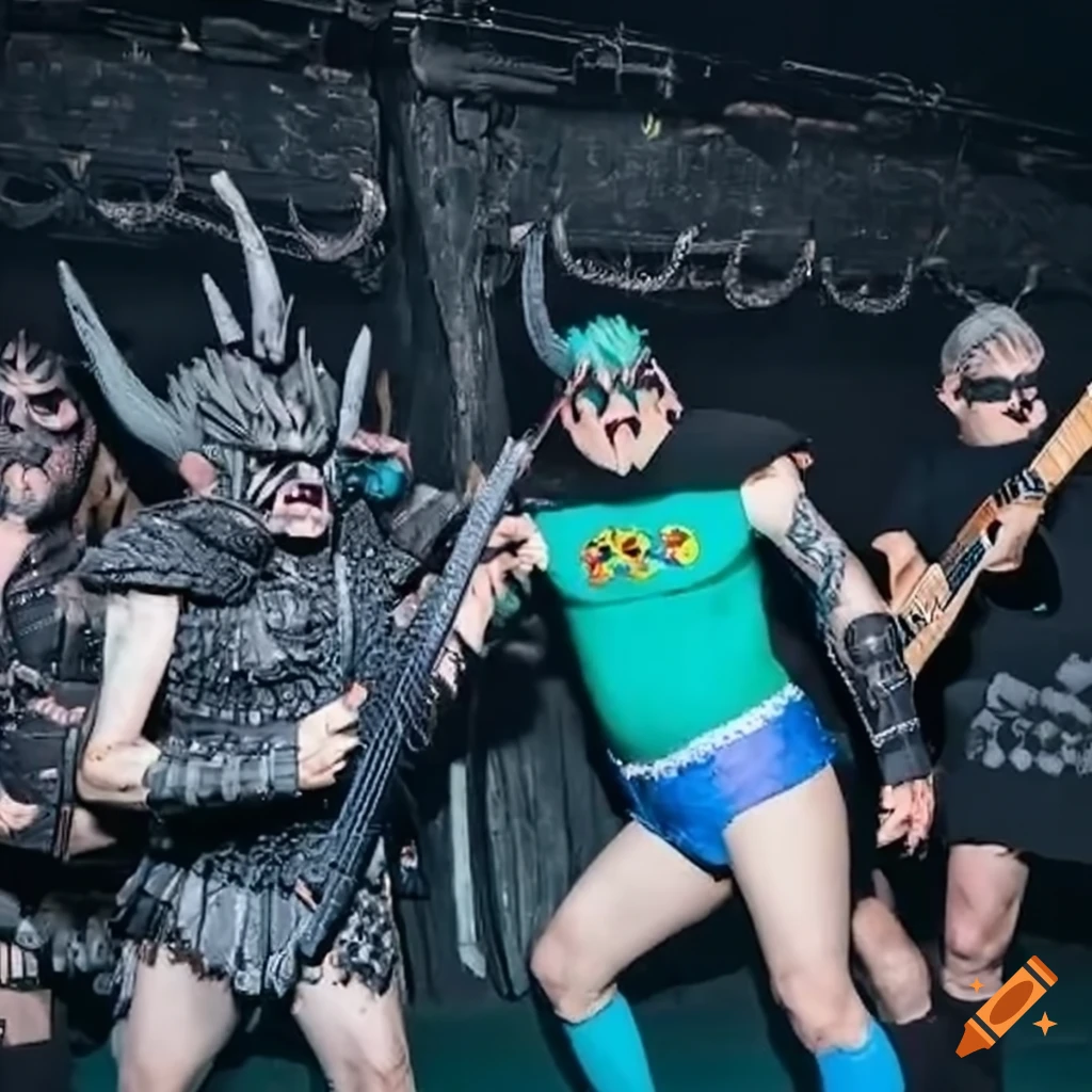 the Aquabats performing on stage with members of GWAR
