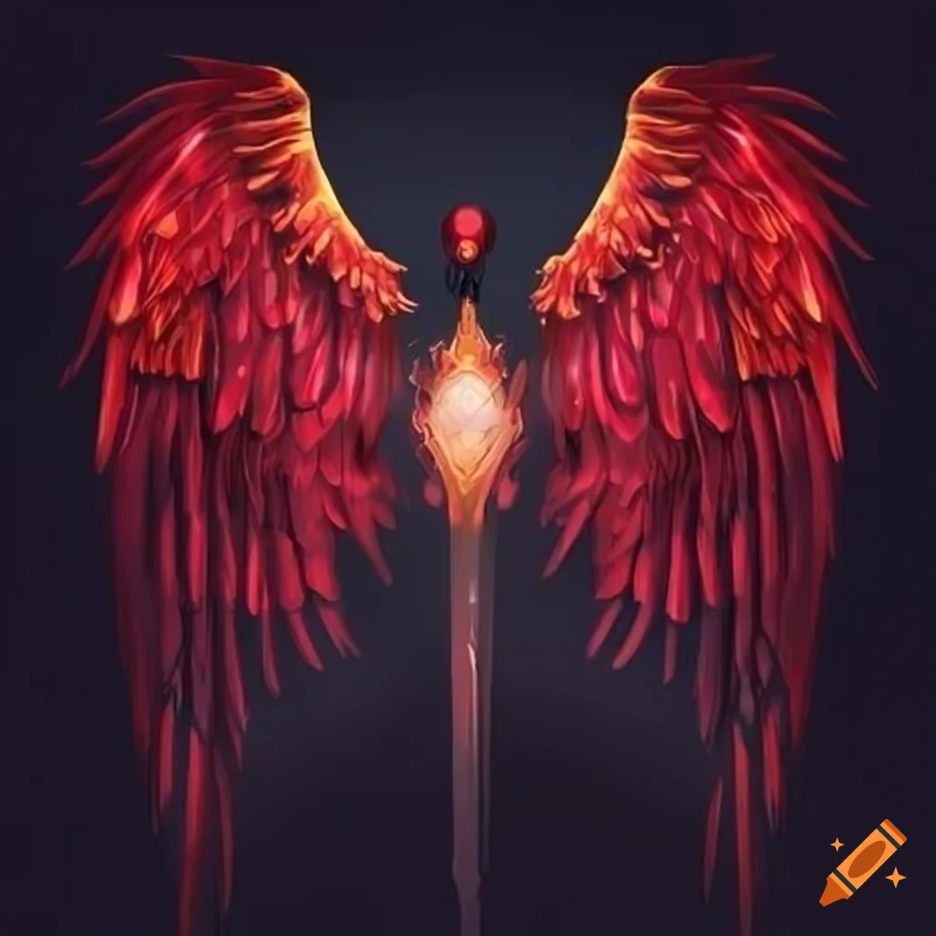 book cover with swords, crows' wings, and red gems