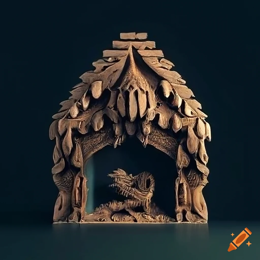 detailed moth werewolf carving artwork