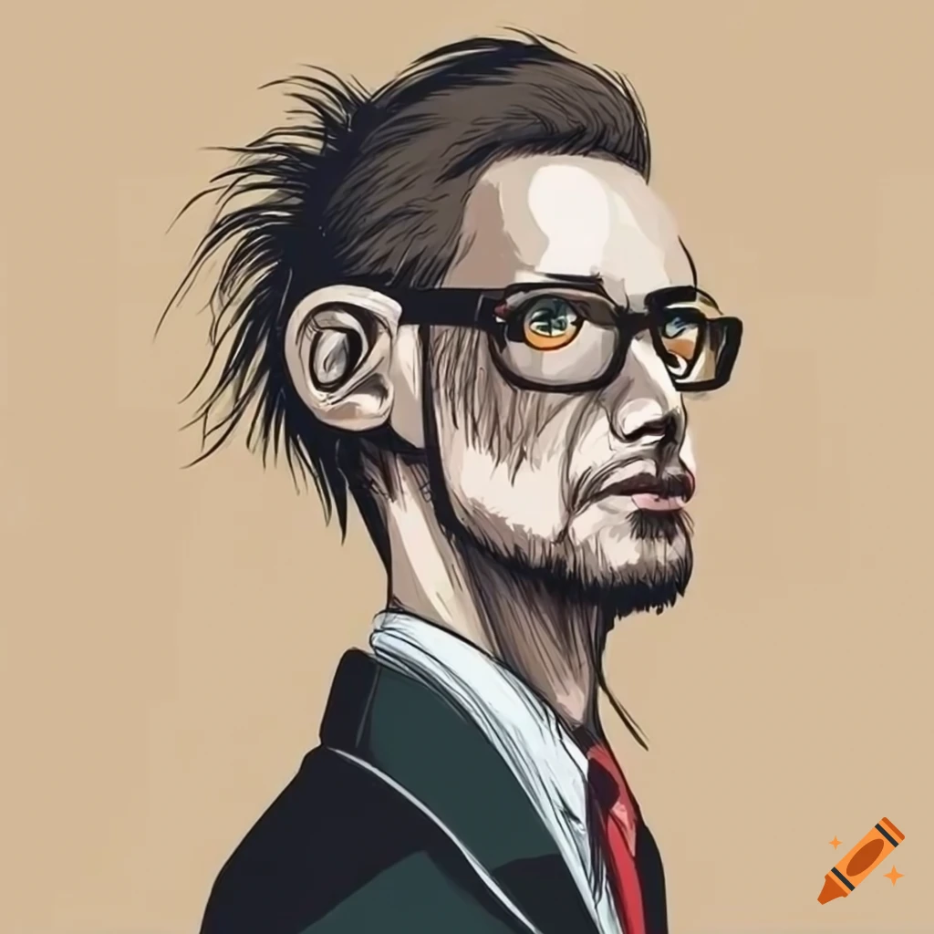illustration of a lion-man wearing a suit and glasses